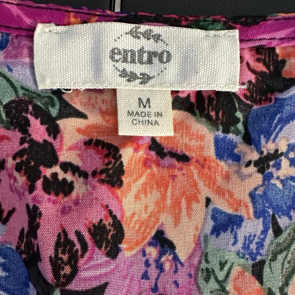 Entro Colorful Wrap Body Suit Size M V-Neck Long Sleeve Floral - Picture 6 of 10